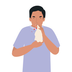 Avatar man with covid 19 virus coughing holding tissue vector design