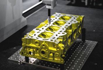 Quality control of drilling, milling aluminium parts of CNC machinery by Coordinate Measuring...