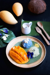 mango and sticky rice is popular traditional dessert of Thailand