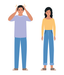 Fototapeta premium Avatar man and woman with headache vector design