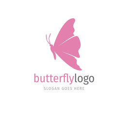 simple pink beautiful butterfly vector logo design open wings from side view
