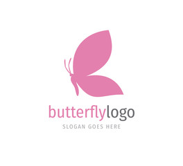 simple pink beautiful butterfly vector logo design open wings from side view