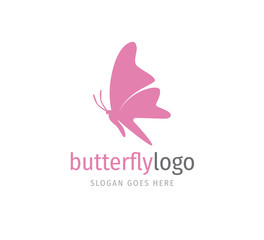 Fototapeta premium simple pink beautiful butterfly vector logo design open wings from side view