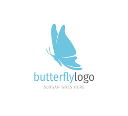 simple blue beautiful butterfly vector logo design open wings from side view