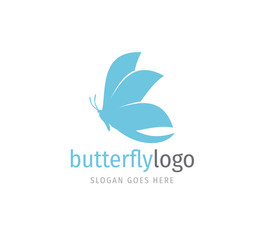 simple blue beautiful butterfly vector logo design open wings from side view