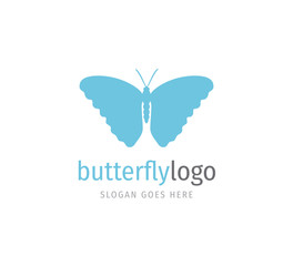 simple blue beautiful butterfly vector logo design open wings from top view