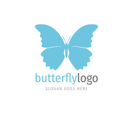 simple blue beautiful butterfly vector logo design open wings from top view