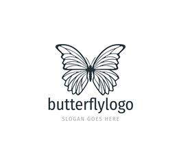 beautiful butterfly vector logo design with majestic detail feature on the open wings top view