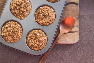 healthy vegan desserts, oatmeal muffins and cake made of oats cinnamon and almond milk