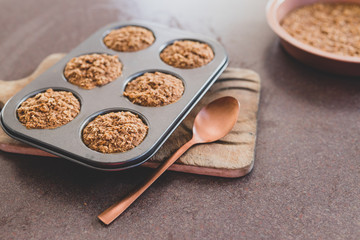 healthy vegan desserts, oatmeal muffins and cake made of oats cinnamon and almond milk