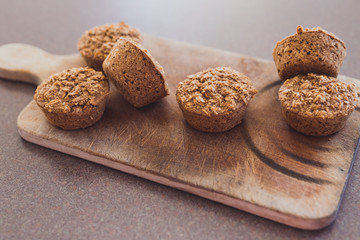 healthy vegan desserts, oatmeal muffins and cake made of oats cinnamon and almond milk