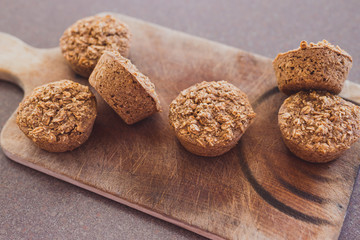 healthy vegan desserts, oatmeal muffins and cake made of oats cinnamon and almond milk