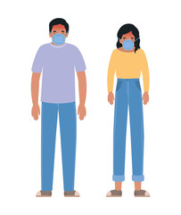 Avatar man and woman with mask vector design