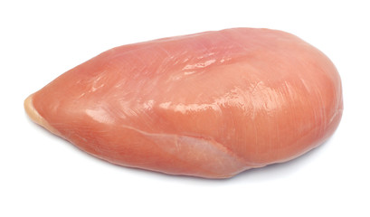 Raw chicken fillet isolated on a white background. Perfectly retouched, full depth of field on the photo. Top view, flat lay