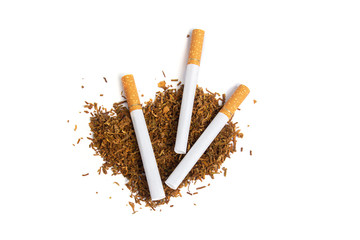 cigarette liners and a handful of tobacco on a white background. isolate