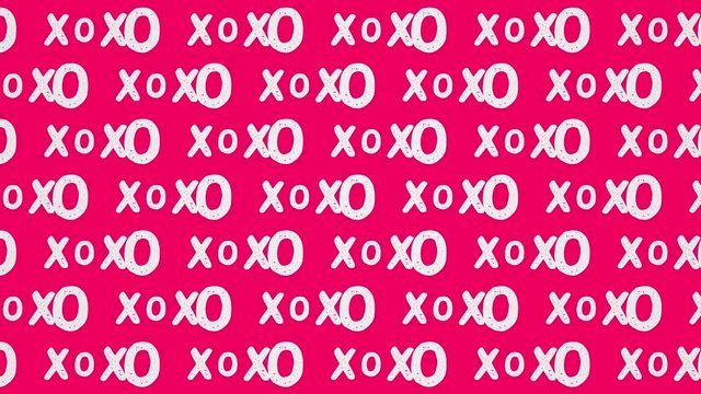 XOXO (hugs and kisses) romantic looping background. Love text kinetic typography