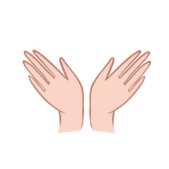 Hands. Vector color sketch of hands. Two palms. Human hands. Logo with hands. Hands in flat style