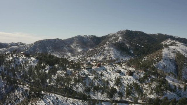 Flying over the high elevation alpine regions of Mt. Lemmon in Tucson, Arizona with snow on the ground.