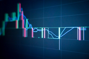 Stock market graph and ticker for businese analysis on LED screen monitor. Finance, Investing and exconomic concept.