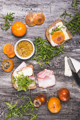 sandwich snack Breakfast sandwich persimmon mustard arugula brie cheese