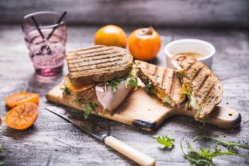 sandwich snack Breakfast sandwich persimmon mustard arugula brie cheese