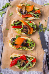 sandwich snack Breakfast sandwich mushrooms mustard arugula brie cheese