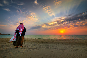 Sunrise view in Fanateer beach at Al Jubail city-Saudi Arabia