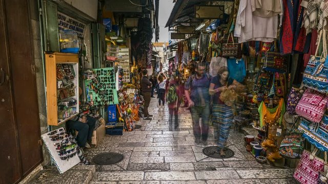 Jerusalem market in old city busy time, Israel, 4k time lapse