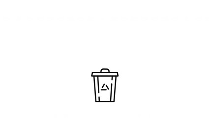 Plastic bottle thrown to the recycle bin. Stylized infographic animation. Black on white. - Powered by Adobe