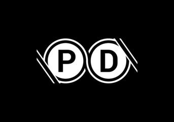 Minimalist Logo Featuring Letters P and D in White Circles on Black Background