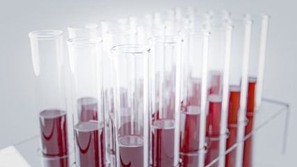 3D Render. Test tubes with liquid on White background.