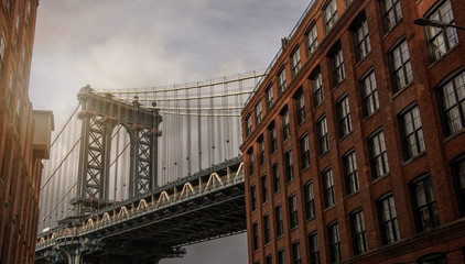 Manhattan Bridge, New York City. Famous Dumbo location view