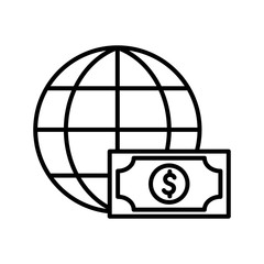 Isolated money bill and global sphere line style icon vector design