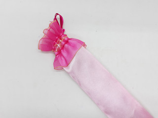Lovely Pink Girly Silk Fabric Pouch Design for Jewelry Case Container in White Isolated Background