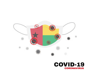 Medical face mask with symbol of the Guinea-Bissau to protect Bissau-Guinean people from coronavirus or Covid-19, virus outbreak protection concept, sign symbol background, vector illustration.