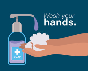 Hands washing with soap dispenser vector design