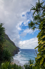 Fototapeta na wymiar Stunning view from Kalalau trail in Kauai, Hawaii