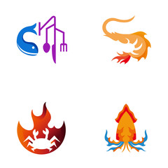 set animal logo, fish and seafood design template, vector ready to use