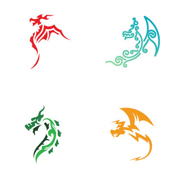 set animal logo, dragon element design template, vector ready to use