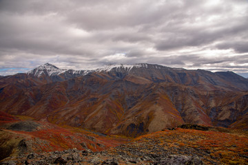 Naklejka na ściany i meble Panoramic view of Tombstone Territorial Park in Yukon Territory, Canada. Fall autumn in Canada. 