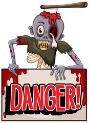 Font design for word danger with zombie on white background