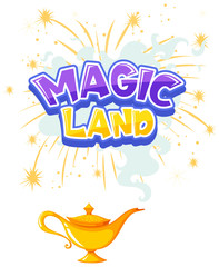 Font design for word magic land with golden lamp