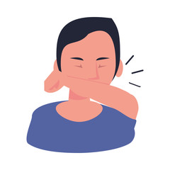 woman sick with dry cough character