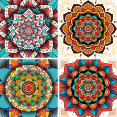 Four design of mandala patterns in many colors