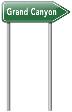 Road sign template with grand canyon on green plate