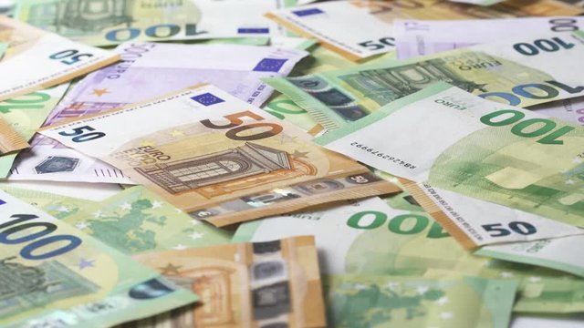 euro banknotes rotating Background. financial, commerce, treasury or banking video