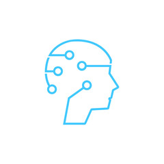 Human brain mind head with artificial intelligence robot head concept illustration