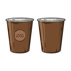 Paper coffee cup on a white background. Cartoon coffee cup.