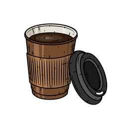 Paper coffee cup on a white background. Cartoon coffee cup.