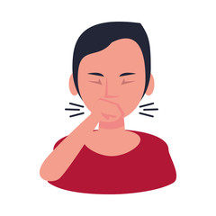 woman sick with dry cough character